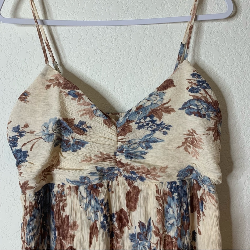 Abercrombie & Fitch Womens brown floral crinkle Strappy maxi dress XLP - Picture 5 of 9